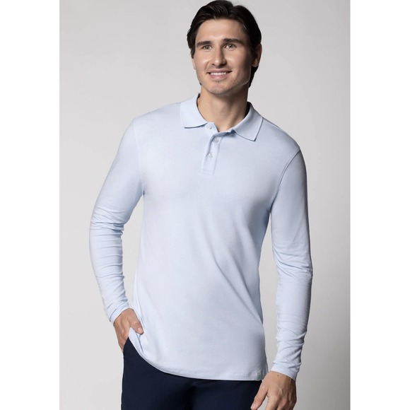 Coolibar Weekend Polo Shirt Mens Size Large‎ Blue Long Sleeve Outdoor UPF 50 - Picture 1 of 9